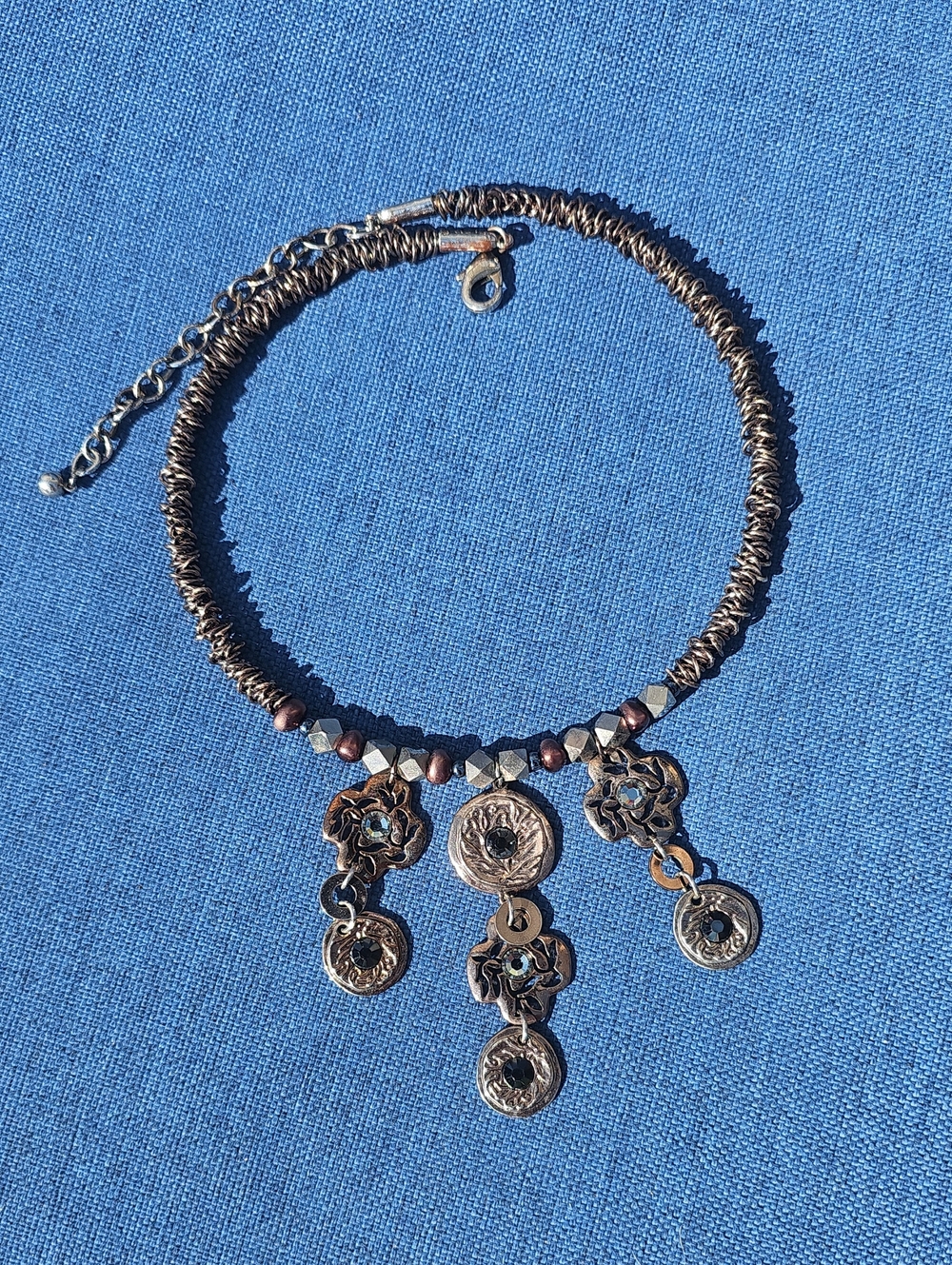 Women's Gunmetal Charm Choker Chain Necklace - Bronze and Brown